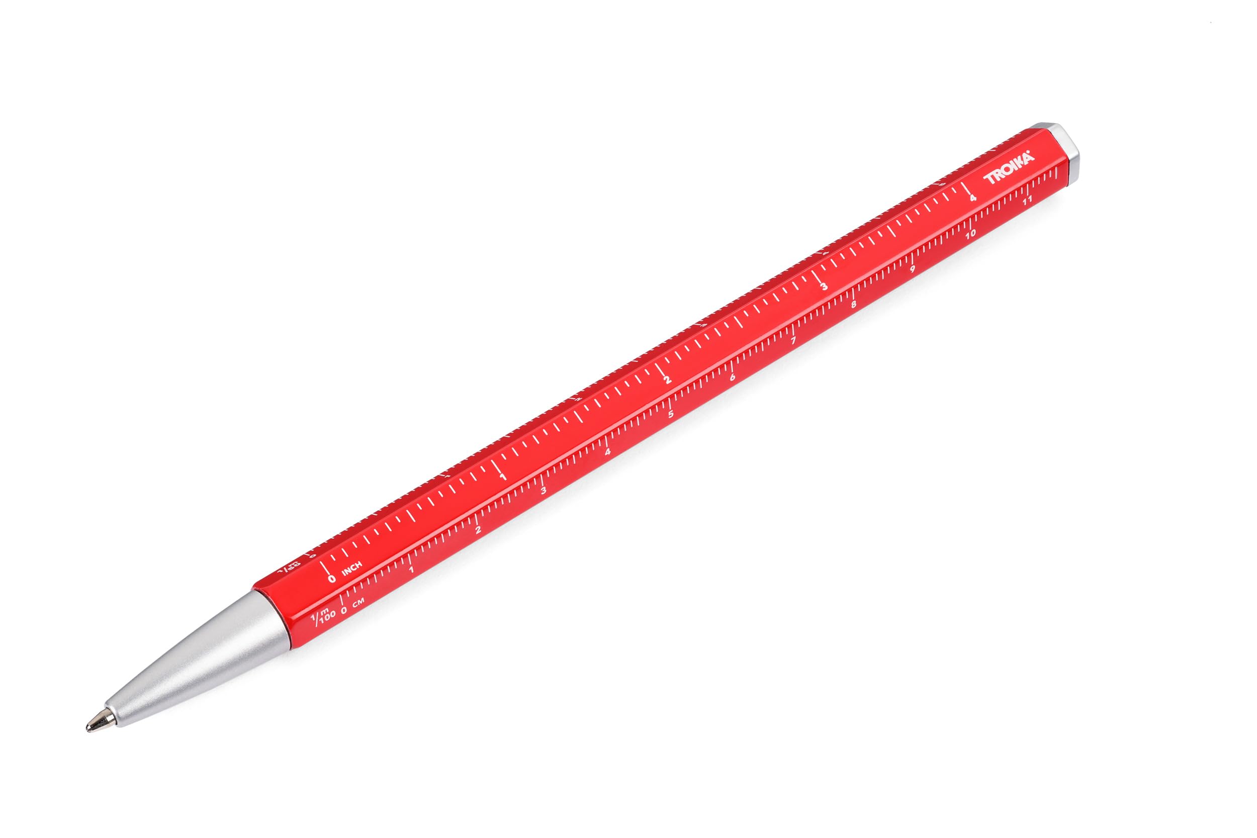 Troika Multitasking ballpoint pen with black D1 refill – CONSTRUCTION BASIC – centimetre/inch ruler, 1:20/1:50 scale – easy refill change – aluminium, metal – red, silver-coloured Original