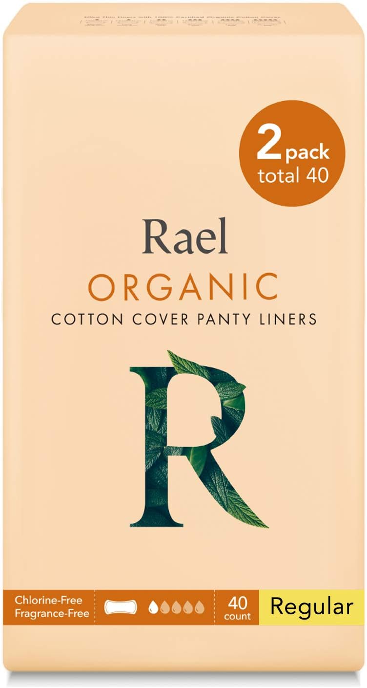 Rael Certified Organic Cotton Panty Liners, Regular - 2Pack/40 total - Unscented Pantiliners - Natural Daily Pantyliners (2 Pack) ,6 Inch: Health & Personal Care