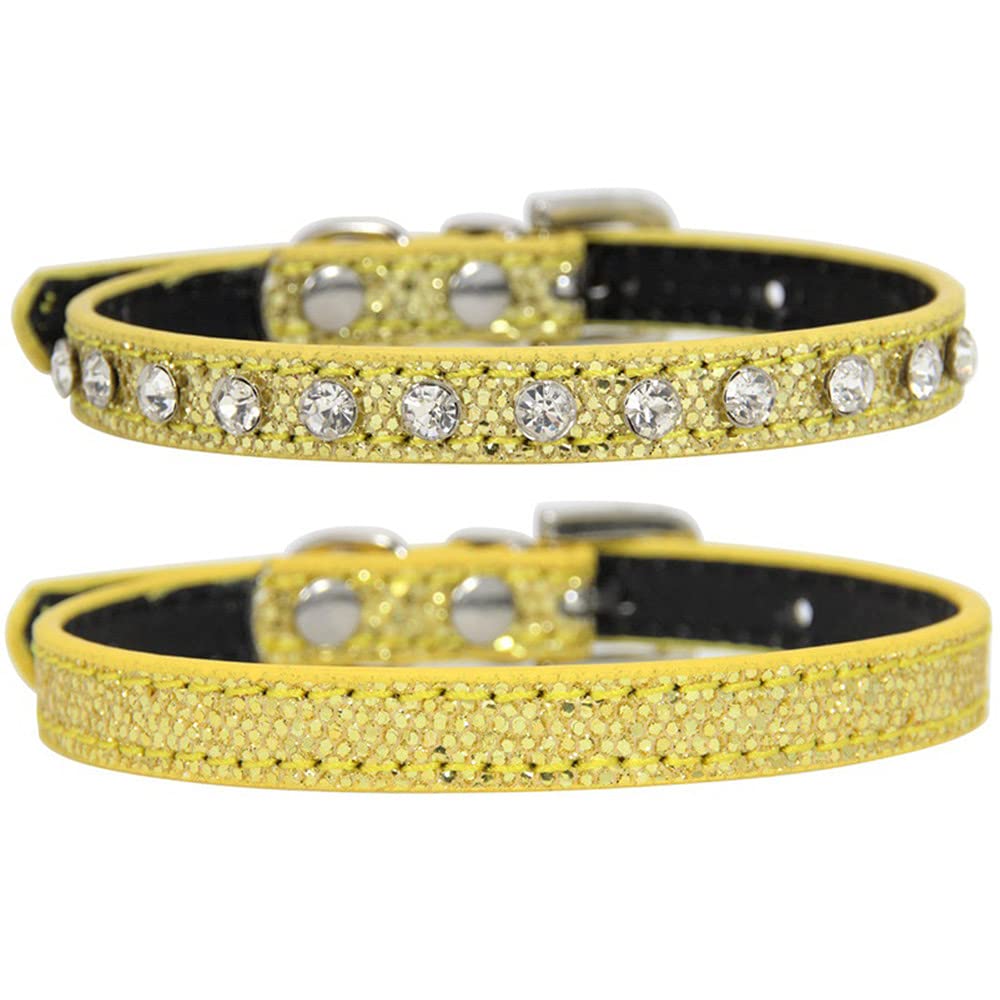Cat Collar, 2 PS Glitter Fabric Cat Collar with Diamonds, Adjustable Puppy Collar, Sparkling Collar for Dogs and Cats