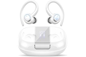 Csasan Headphones Wireless Earbuds Sport, Bluetooth 5.3 Over Ear Buds Stereo Deep Bass Headset with Earhooks, 48H Wireless Earphones with HD Mic, IP7 Waterproof Earbud for Sports/Running/Workout White