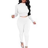BORIFLORS Women's 2 Piece Outfits Sexy Crop Top Jogger Track Suits Workout Leggings Pants Sets