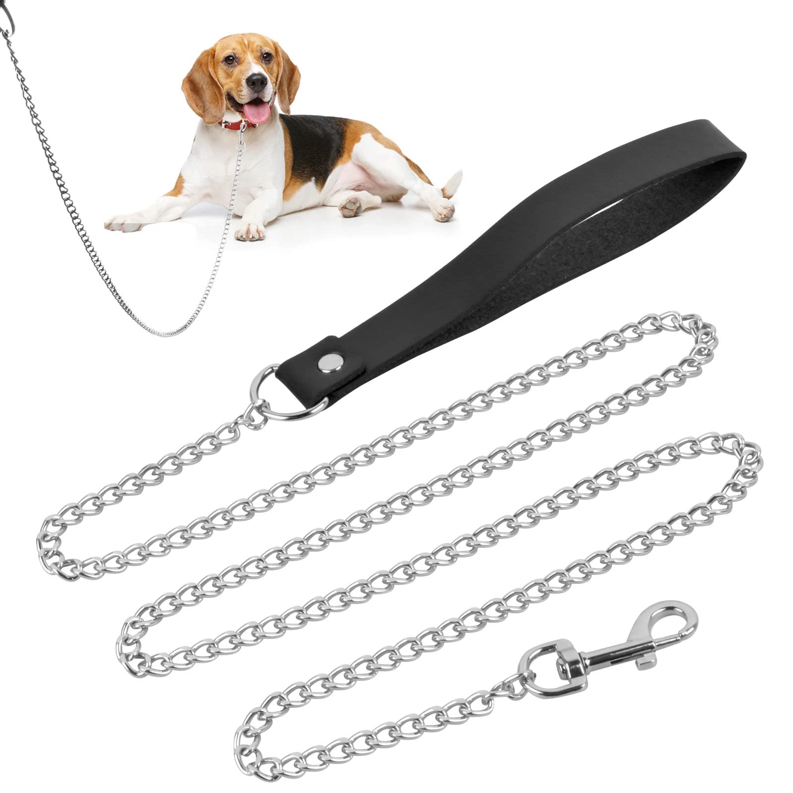Dog Leash Chain, Metal Dog Leash Chew Proof, Chain for Dog, 118 cm Chain Dog Leads, Dog Show Chains, Dog Chain Leads for Small Medium Dogs - Black + Silver