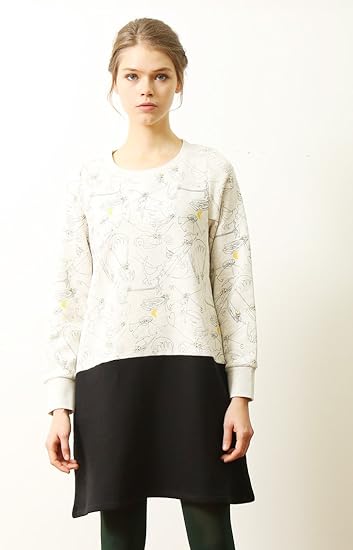 Amazon グラニフ Graniph コラボレーションクルーネックスウェットワンピース くるくるかわるねこのひげコラージュ ビルシャルメッツ ヘザーナチュラル Lady F ワンピース チュニック 通販