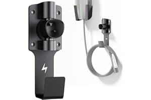 FOCSPROD for Tesla Charger Holder, with 180° Rotation Nozzle Dock, Metal J-Hook for Tesla Model 3/Y/X/S Charger Cable Car Accessories Wall Connector Organizer Extra with Mobile Connector Holder