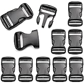 CooBigo 10 Pack 1-1/4" Plastic Side Release Buckles Dual Adjustable Outdoor Camping Tactical Backpack Belt Strap Webbing Bag Hardware Accessories 1-1/4" Dual Release Buckle Black
