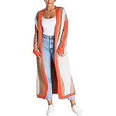 chouyatou Women's Fall Open Front Color Block Long Cardigan Sweater Coat Casual Vertical Striped Coatigan