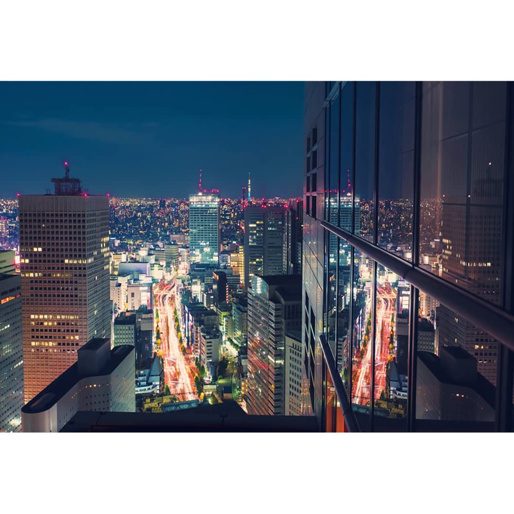 Aoihrraan 2,2x1,5m City Landscape Backdrop Skyscraper Modern Building Urban Light City Skyline Overlook Downtown Night View Photography Background Wedding Party Men Woman Portrait Photo Studio Prop