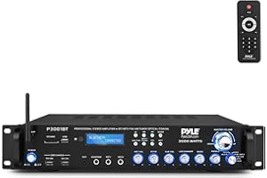 Pyle 3000W Multi-Channel Bluetooth Wireless Power Amplifier - Rack Mount - Stereo Receiver w/ FM Radio - USB/SD - Dual Mic w/ Echo - RCA - Headphone - LED Display - Cooling Fan - P3001BT