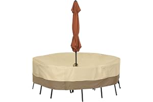 Classic Accessories Veranda Round Patio Table & Chair Set Cover with Umbrella Hole-Durable and Water Resistant Patio Set Cove