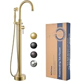 Free Standing Tub Faucet, Wintap Classic Freestanding Bathtub Faucet with Sprayer Brass Elegant Floor Mount Bath Faucets High Flow Roman Tub Filler, Brushed Gold （WT-3311BG）