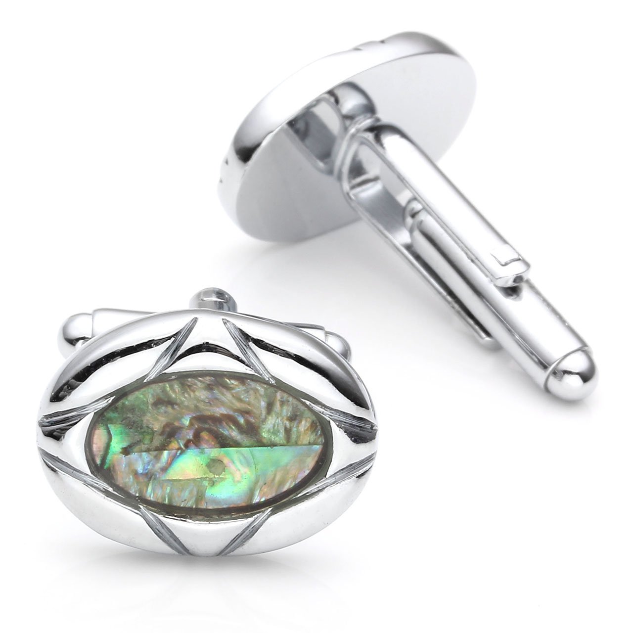 PiercingJ - Paire Série Boutons De Manchette Ovale Coquille Chemise Mariage Business Acier Inoxydable Delicat Elegant Homme Cadeau