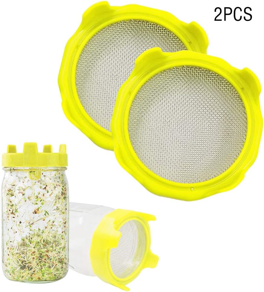 sakd 2PC Sprouting Lids Bean Sprouts Filter Sprouter Mason Can Jar Sieve Net Cover Seed Plant Germination for Tray Grow Broccoli Lentil Alfalfa Salad (B)