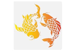 DOODLREAM Koi Fish Wall Stencil Template 11.8 x 11.8 Inch Reusable Fish Stencil for Painting on Wood Wall Floor Fabric Furniture, Fish DIY Home Decor Craft Stencil