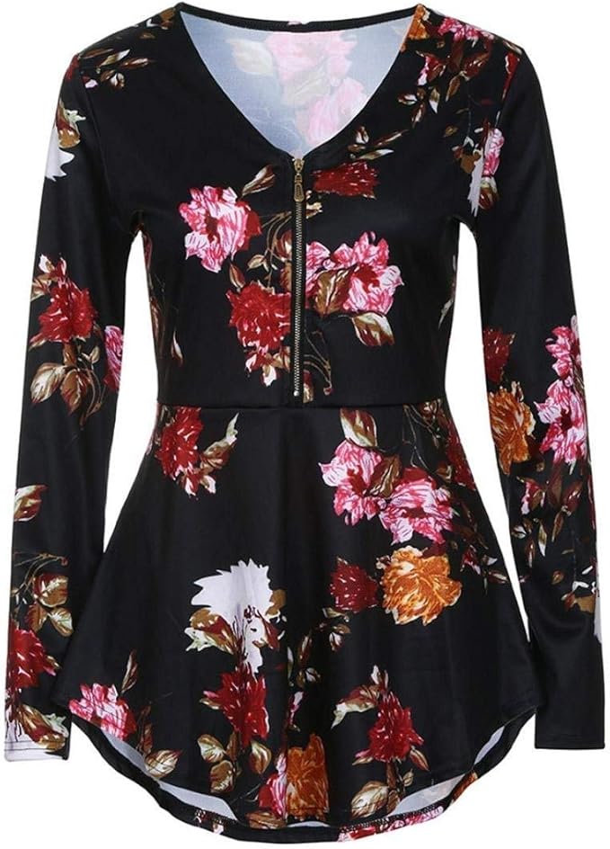 Ladies Tops Long Sleeve 36 38 Autumn Print Neck V Flower Slim Long