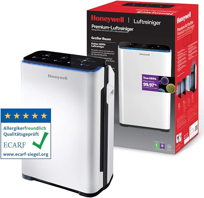 Purificador de aire Honeywell Premium (filtro True HEPA, sensor de alergias, de calidad del aire, CADR 204m3/h, filtrado de 4 etapas) HPA710WE