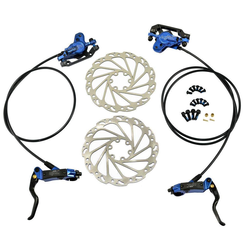 Juin Tech DB1 MTB E-bike Hydraulic Dual-Piston Disc Brake Set(F+R) w/160mm Rotor, Blue, JT2266