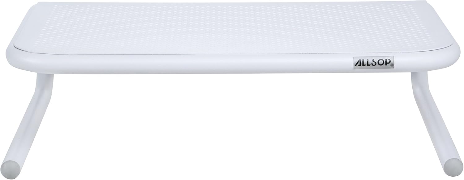 Allsop Metal Art Jr. Monitor Stand, 14-Inch wide platform holds 40 lbs with keyboard storage space &ndash; White (31881)