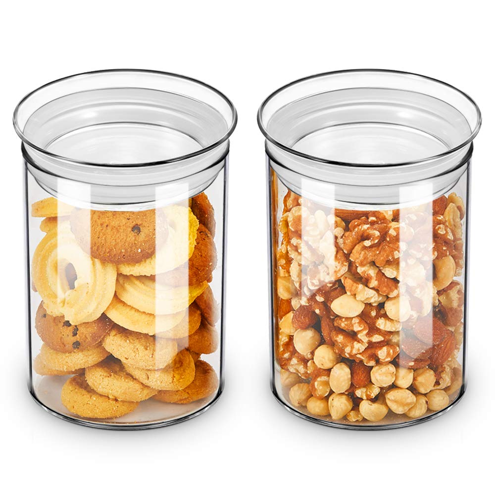 ZENS 800ml Glass Jars with Lids Set of 2, Airtight Glass Storage Jars with Glass Lids for Suger, Clear Sealed Glass Kitchen Canister Jar Sets, Airtight Container for Pantry Food, Biscuit Storage
