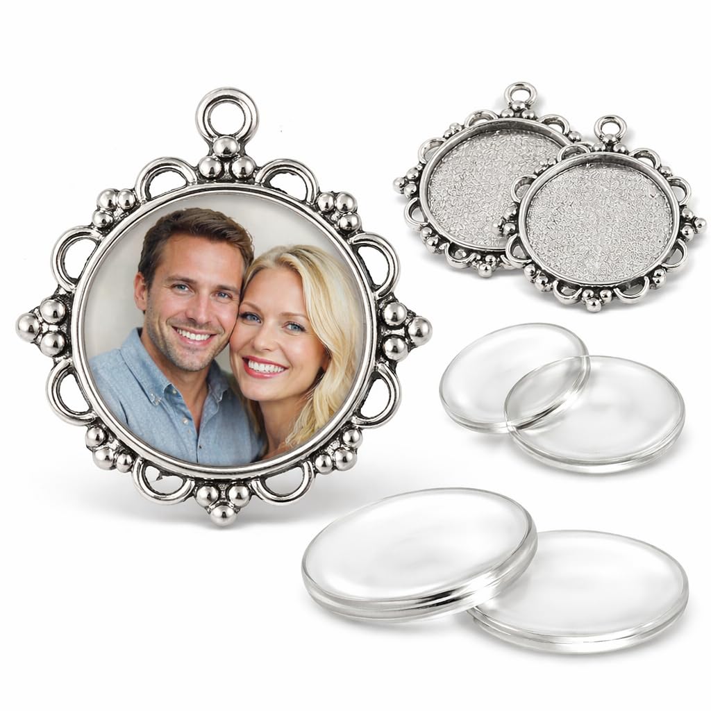 8 Pieces 4 Pieces Charm Empty Bezel Tray Lockets Metal Pendant Setting Jewellery Round 4 Pieces Clear Glass Cabochon Craft Set, 38mm x 36mm und 25mm Cabachon, Brass Glass, None