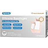 Hysimedy Silicone Bandages for Sensitive Skin Variety Pack Large and Small | 60 Count Knee Latex Free Hypoallergenic Breathable Long-lasting Assorted Size Adhesive Bandages for Wounds Geriatric Children
