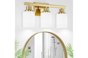 DIKAIDA 3-Light Gold Bathroom Light Fixtures, Modern Bathroom Vanity Light with Milky White Glass Shade, Gold Bathroom Wall Lamp Sconces for Mirror Bedroom, Living Room Hallway