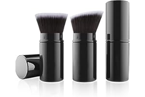 Falliny Retractable Foundation Makeup Brushes, 2 Pack Travel Kabuki Powder Brush Liquid Foundation Brush with Cover Perfect for Blending Liquid, Bronzer, Buffing, Cream, Flawless Powder Cosmetics
