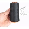 Thread for Hair Extensions, Black Weaving Thread Polyester Thread with 3 Pcs Curved Needles Using for Hand Sewing, Hair Extensions, Wig Making, Modelling Crafts