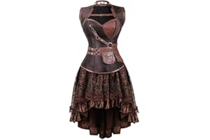 KSHUN Women's Sexy Plus Size Lace Gothic Skirt and Steampunk Corset Top Suit