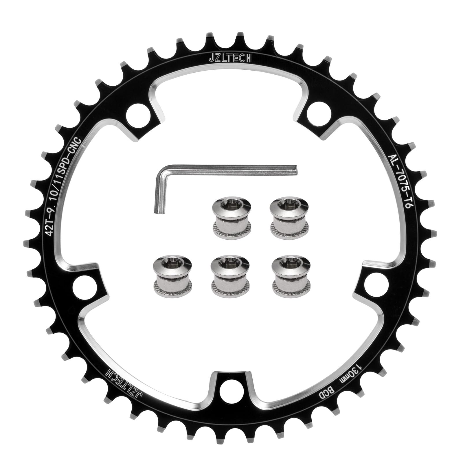 View 1 of JZLTECH 130BCD Round Bike Chainring, 42T Narrow Wide Chainring, Single Bicycle Chain Ring for 8 9 10 11 12 Speed Road Bike