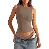 Eachyes Womens Boat Neck Seamless Tank Tops Sleeveless Double Layering Shirts Basic Going Out Tops Summer Outfits