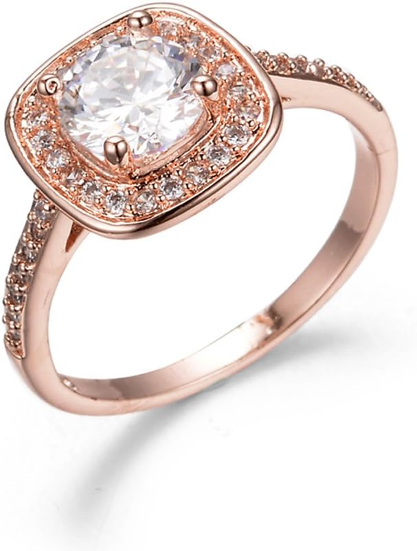 Junxin Jewelry Light Weight 7MM White Round Topaz Halo Promise Rings Rose Gold Plated Size6/7/8/9/10