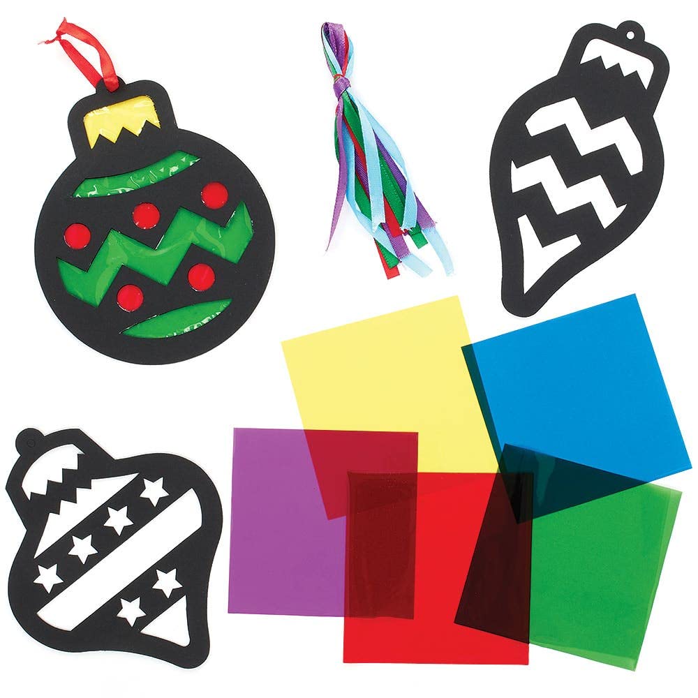 Baker Ross FX377 Christmas Bauble Stained Glass Decoration Kits - Pack of 8, Kids Christmas Tree Decorations Craft Kit, Card Arts and Crafts Christmas Decorations