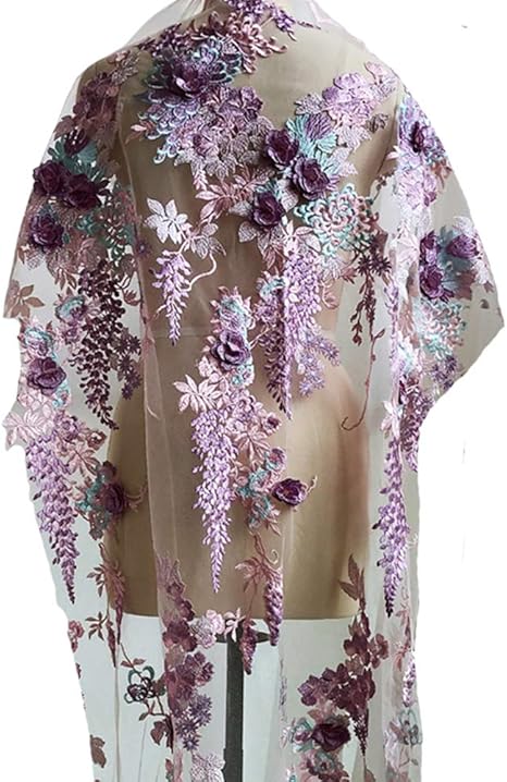 Amazon 3d刺繍ビーズフラワーレースアップリケパッチ生地のウェディングドレスの装飾クラフト 紫の ワンピース 布 生地 通販