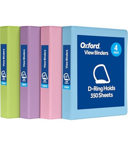 Zzrywuty 3-Inch D-Ring Binders - 4 Pack Pastel Colors, Holds 675 Pages Each