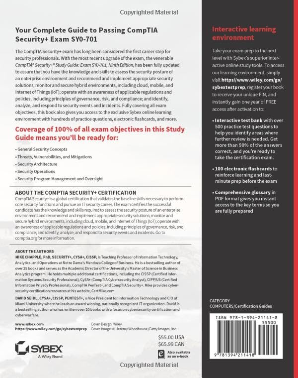 CompTIA Security+ Study Guide with over 500 Practice Test Questions: Exam SY0-701 (Sybex Study Guide) CompTIA Security+ Study Guide with over 500 Practice Test Questions: Exam SY0-701 (Sybex Study Guide) Paperback Audible Audiobook Kindle Audio CD
