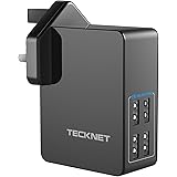 USB Wall Charger TeckNet PowerZone 27W 4 Port Main USB Charger Interchangeable UK EU Travel Adaptor with BLUETEK Smart Charging For iPhone X / 8 / 7 / 6s / Plus, iPad Pro / Air 2 / Mini, Galaxy S8 / S7 / S6 / Edge, Note 5 / 4, LG, Nexus and More