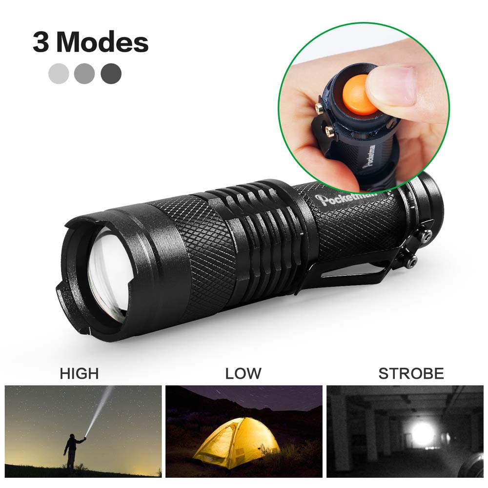 5-Pack 300LM Mini LED Flashlights - 7W Tactical Zoomable Lights For Camping & Emergencies