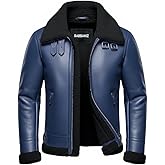 Rabbaniz Men’s Shearling Lambskin Leather Jacket – Winter Aviator Bomber Coat with Faux Fur Collar and Warm Lining