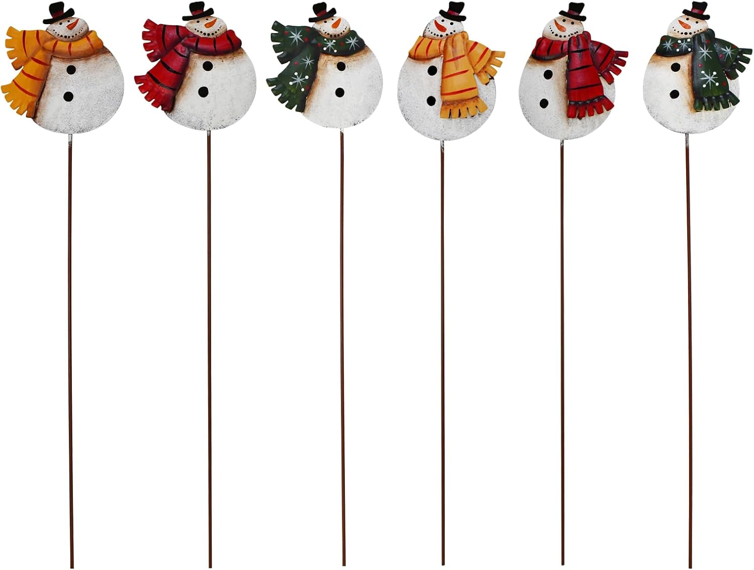Decorative Garden Stakes - Christmas Decor Snowman Stake Set of 6, Metal Xmas Yard Sign Decorative Snowmen Garden Stake Indoor Outdoor Winter Holiday Decoration Lawn Pathway Patio Driveway Home Décor Party Supplies