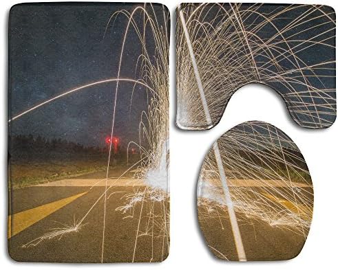 Ttrsudddsyy Firework Fountain Night Light Fire Sparks Home Set Of 3 Soft Bath Rug Non-slip Bathroom Shower Mat