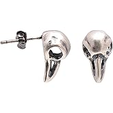 Dark Sterling Silver Skull Bird Crow Head Studs Earrings for Halloween