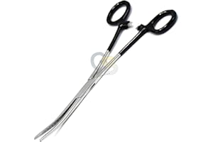 G.S ONLINE STORE G.S New Heavy Duty Black PVC Grip Handle German Grade Stainless Hemostat Forceps Curved Serrated 8" Best Quality