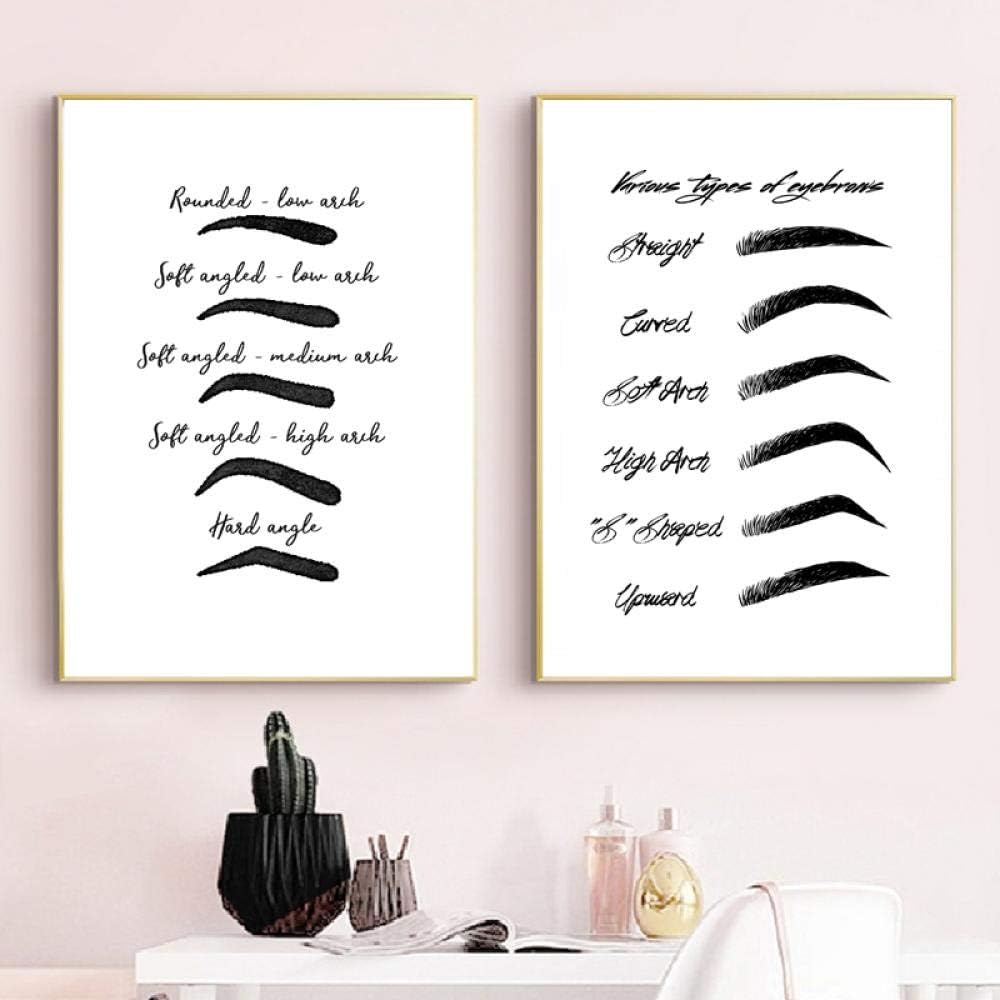 woplmh Eyebrows Shapes Chart Makeup Posters and Prints Eyebrows Fashion Wall Art Canvas Painting Picture Beauty （40x60cmx2 no Frame）