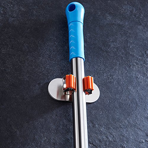 image for LuckIn Mop Broom Holder Rack Stainless Steel Broom Hanger Gripper Adhe