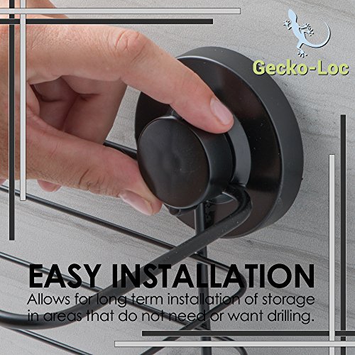 Gecko-Loc Deep Shower Shelf Caddy Storage Basket Shampoo Conditioner Holder w Vacuum Suction Cups No Hooks No Drilling - Sponge Shampoo Conditioner Holder- Black SS - Adhesive DISKS Now Include