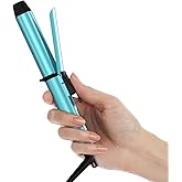 FARERY Travel Size Mini Curling Iron, 100-240V Dual Voltage 1 Inch Ceramic Mini Hair Curler, Travel Curling Iron for Short Hair Infused with Keratin & Argan Oil, with Storage Bag, Blue