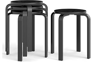 COSTWAY Stackable Bentwood Stools Set of 4, 18-Inch Height Backless Counter Chairs with Round Top, Anti-Slip Felt Pad, Portab