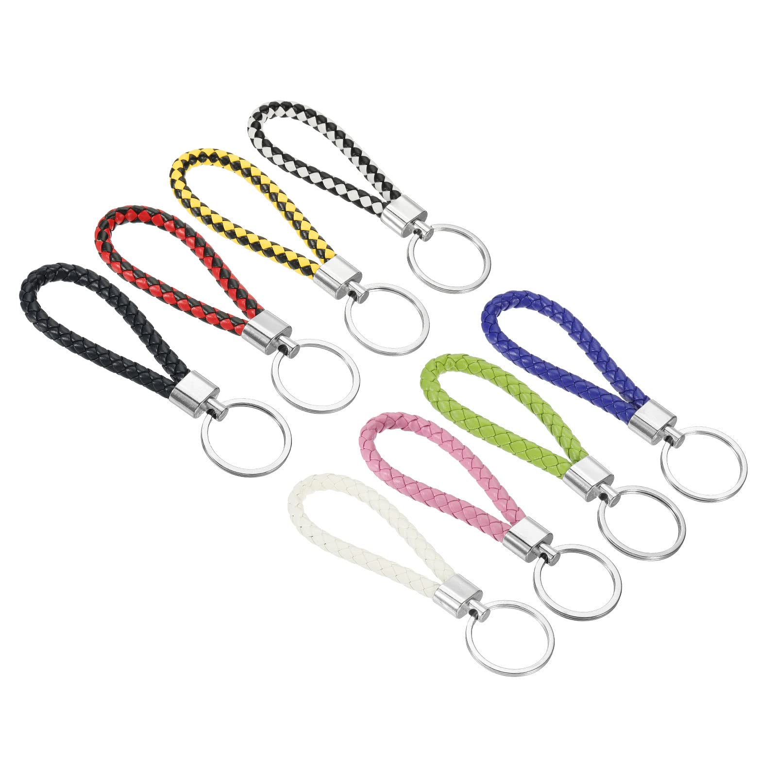 PATIKIL Braided Leather Keychain, 8 Pack PU Key Ring Woven Decoration Lanyard Strap for Bag Wallet, 8 Colors