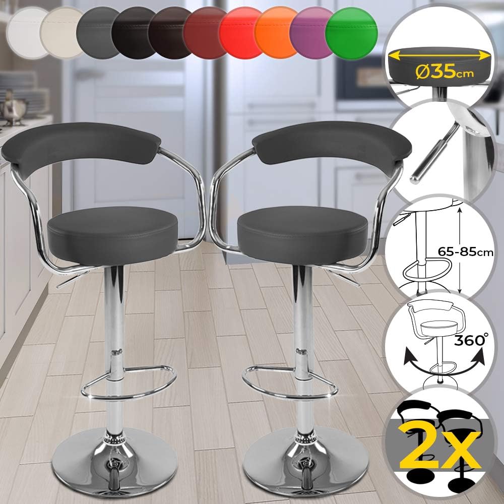 MIADOMODO Bar Stool, Set of 2, Swivel, Back Support, Armrests