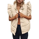 Tankaneo Womens Puffer Vest Ruffle Sleeveless Button Down Winter Warm Padded Gilet Coats